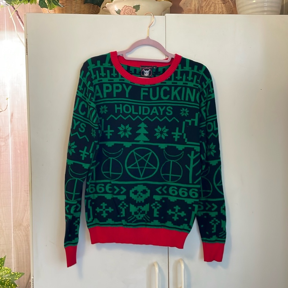 Rat Baby Blasphemous Satanic Happy Holiday Sweater *Rare*